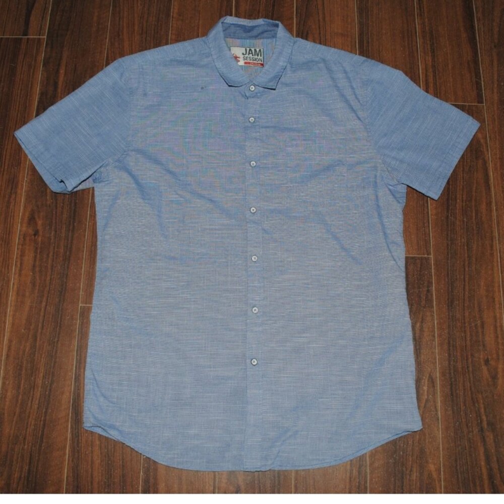 Jam Session Button Up Short Sleeve Shirt Blue 2XL Chest 44" Cotton Blend